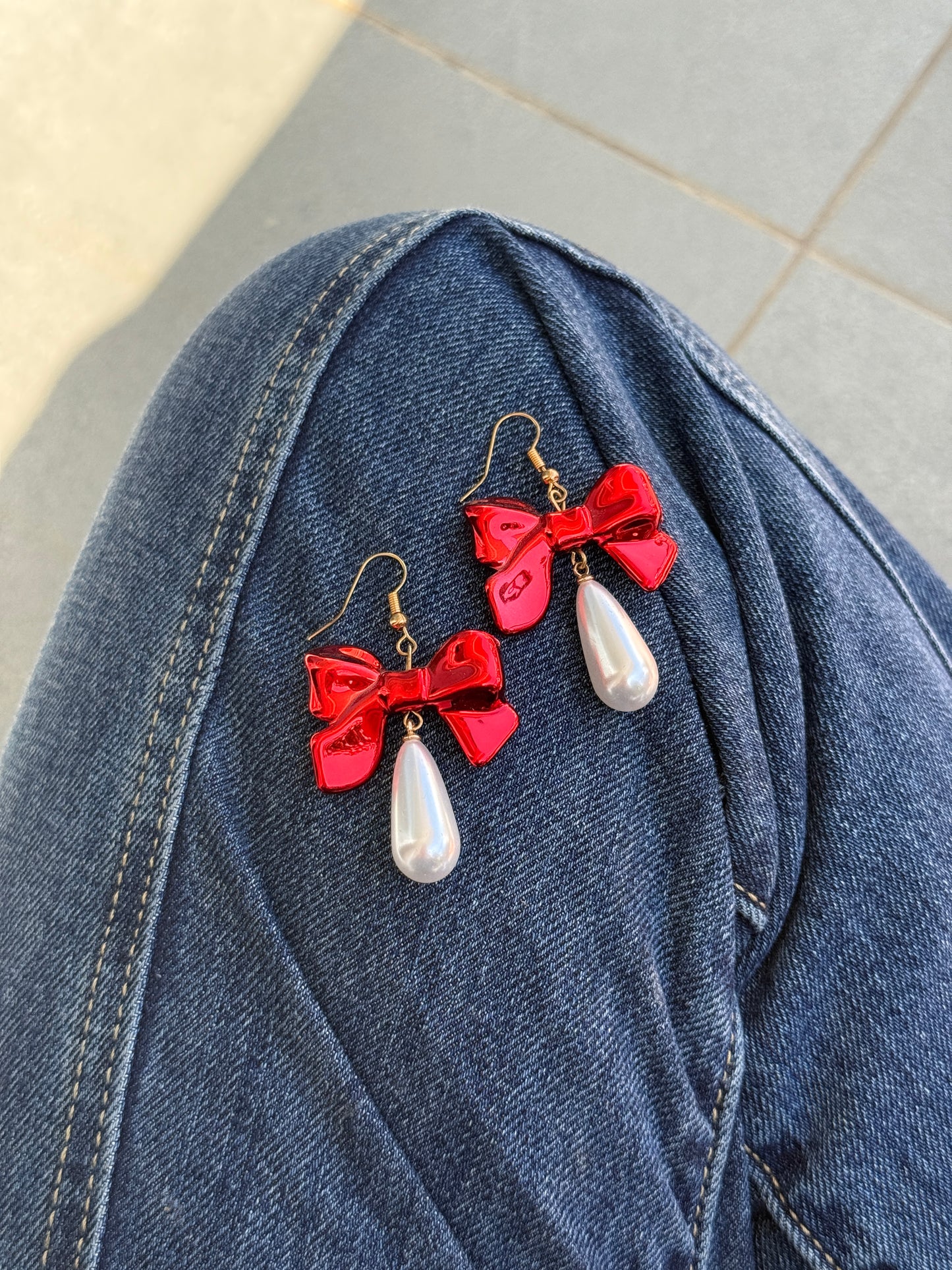 Pearl & Red Xmas Earrings
