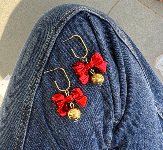 Gold & Red Xmas Earrings