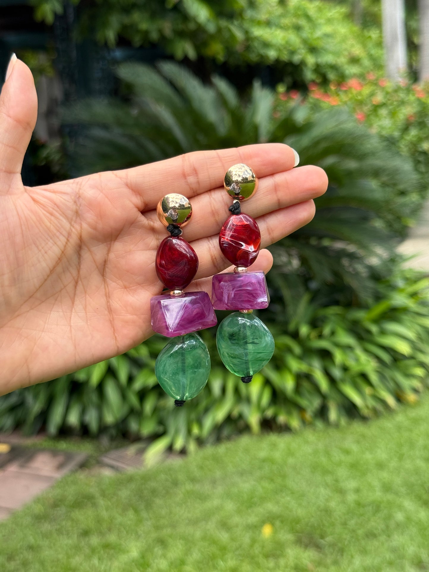 Assymetrical Jade Resin Earrings